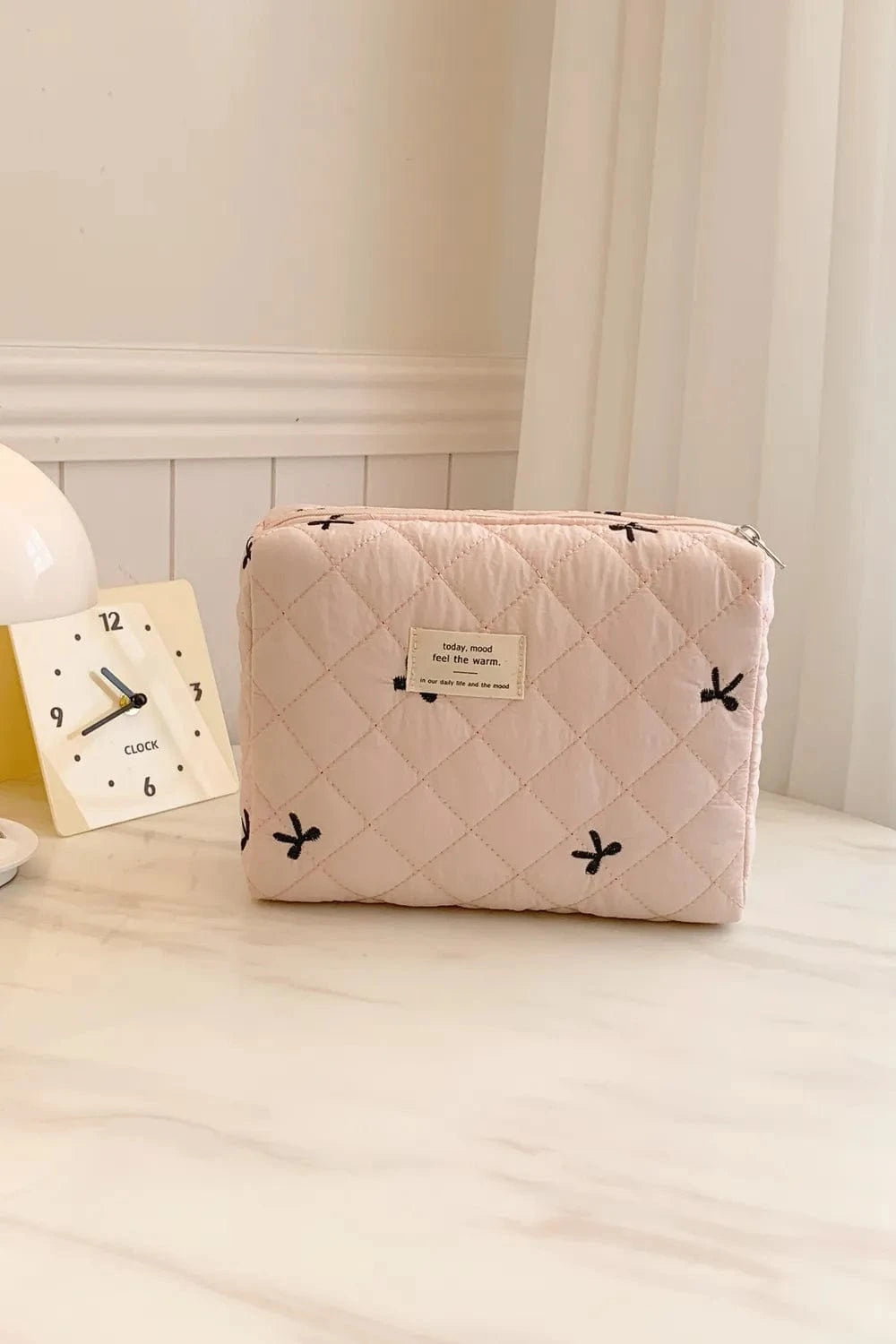 Fashorio Home Decor Accents Blush Pink / One Size Bow Embroidered Quilted Storage Bag