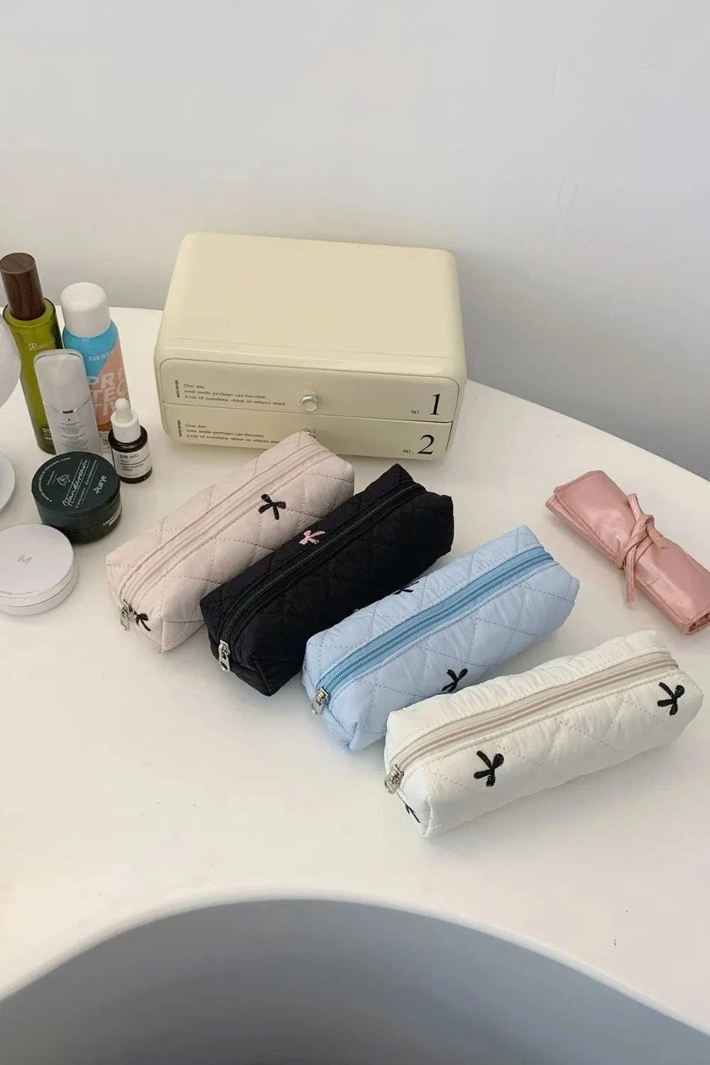 Fashorio Home Decor Accents Bow Embroidered Quilted Storage Bag