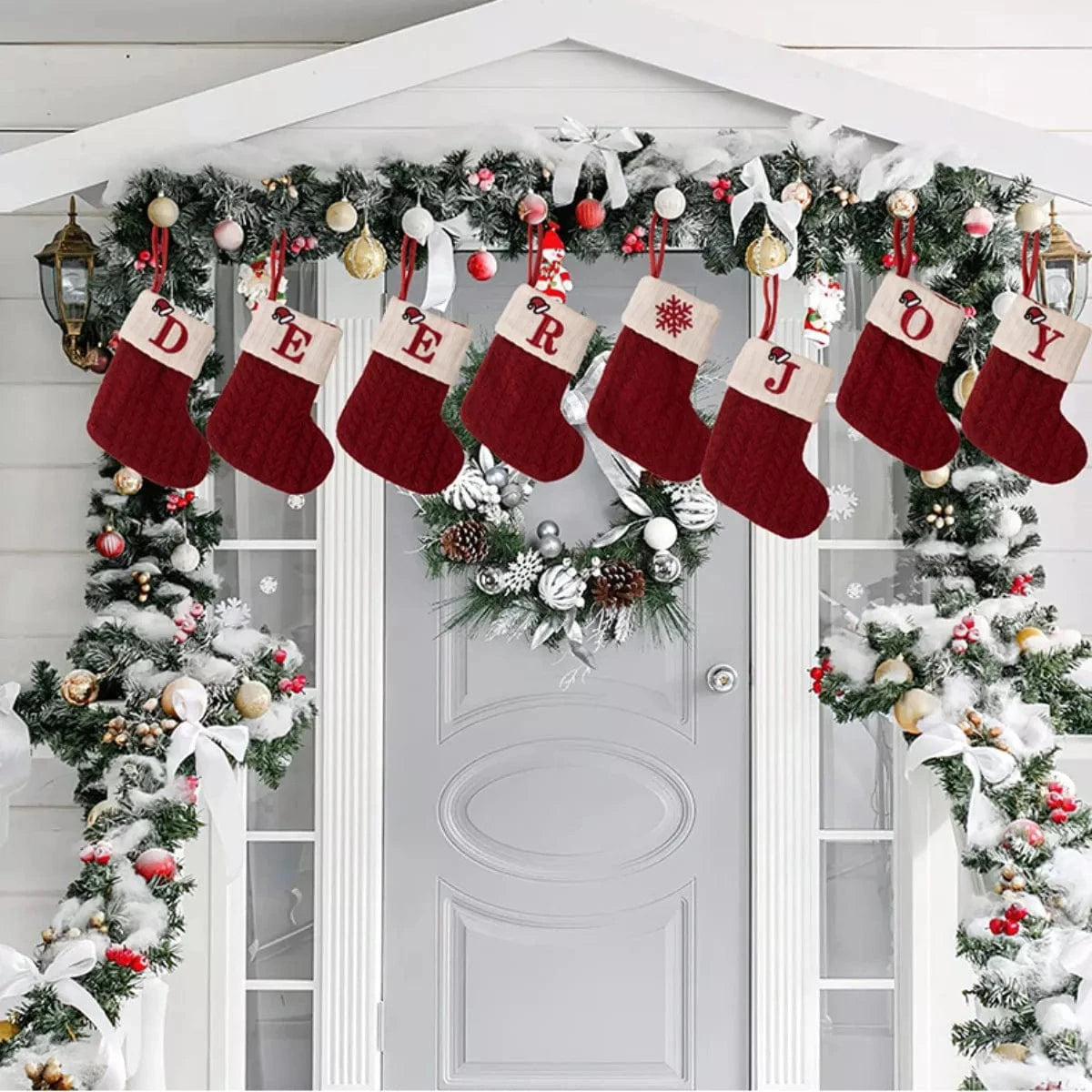 Fashorio Home Decor Accents Cable-Knit Contrast Christmas Stockings