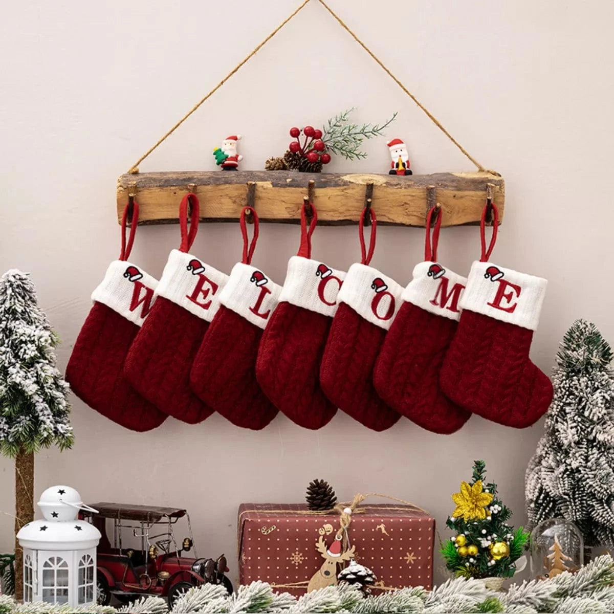Fashorio Home Decor Accents Cable-Knit Contrast Christmas Stockings
