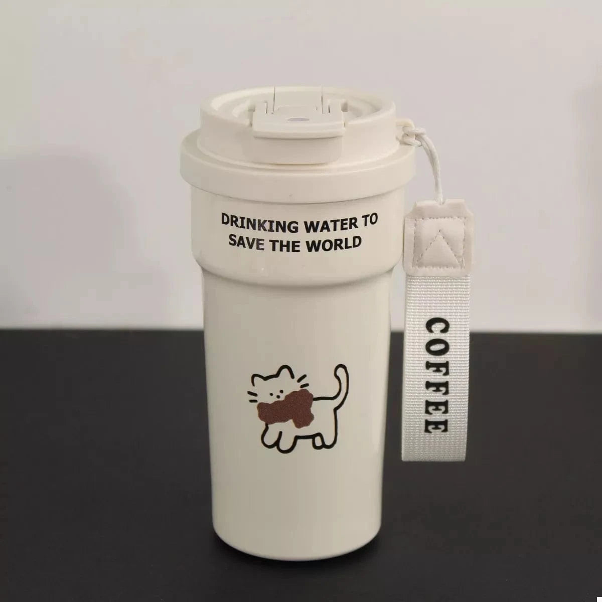 Fashorio Home Decor Accents Cream / One Size Cute Cat Stainless Steel Tumbler with Straw