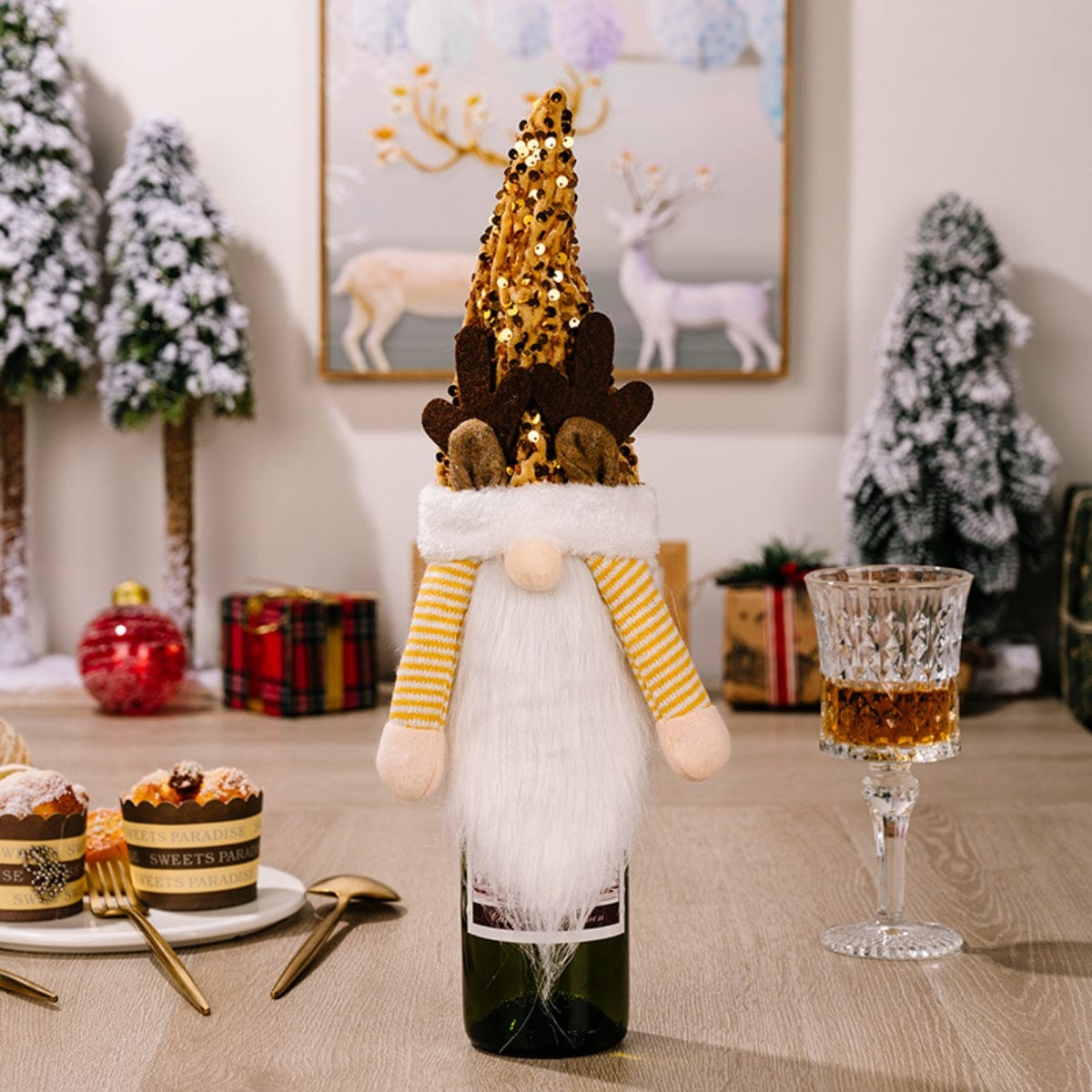 Fashorio Home Decor Accents Gold / One Size Sequin Pointed Hat Wine Bottle Cover