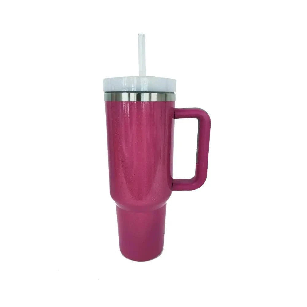 Fashorio Home Decor Accents Hot Pink / One Size Stainless Steel Tumbler with Handle and Straw
