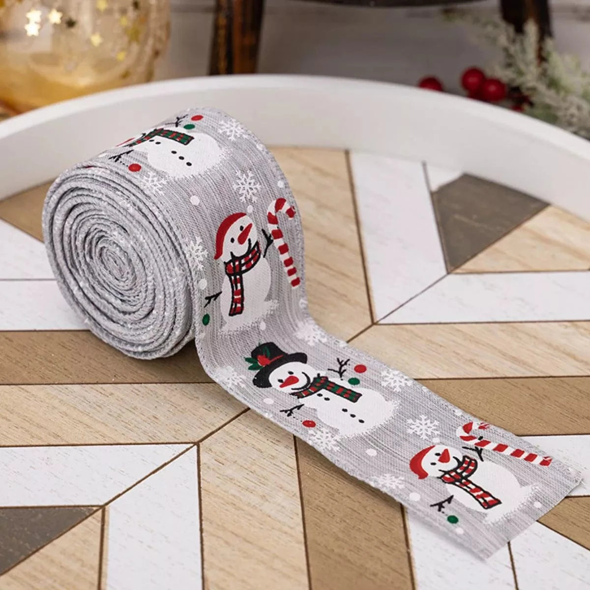 Fashorio Home Decor Accents Light Gray / One Size Christmas Snowman Decorative Ribbon
