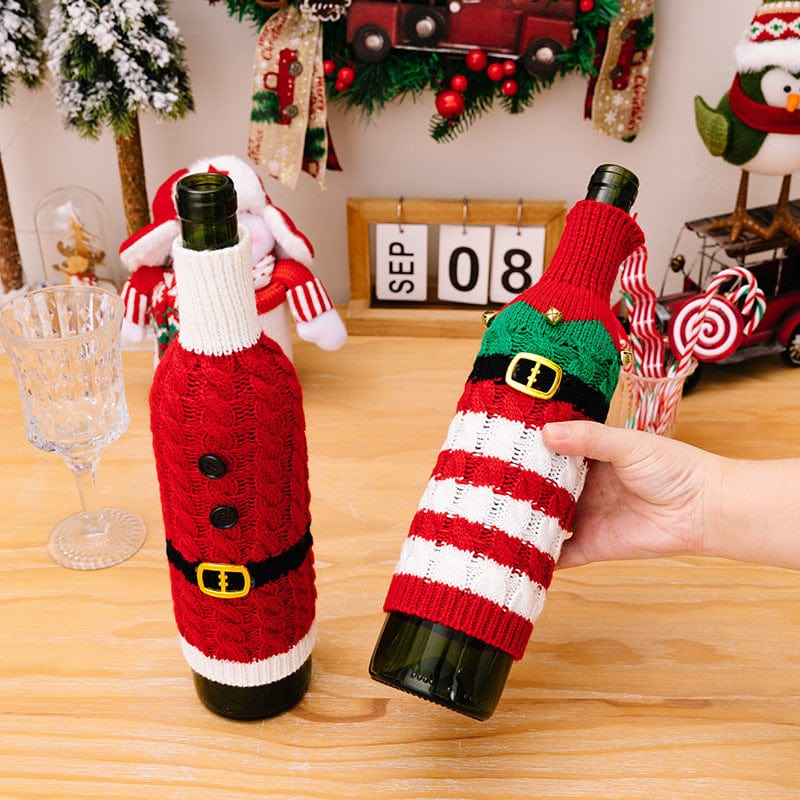 Fashorio Home Decor Accents Multicolor / One Size 2-Piece Cable-Knit Wine Bottle Covers