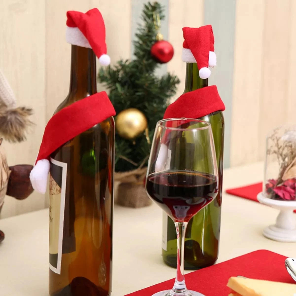 Fashorio Home Decor Accents Red / One Size 2 Piece Christmas Wine Bottle Santa Hat & Scarf Decorative Covers