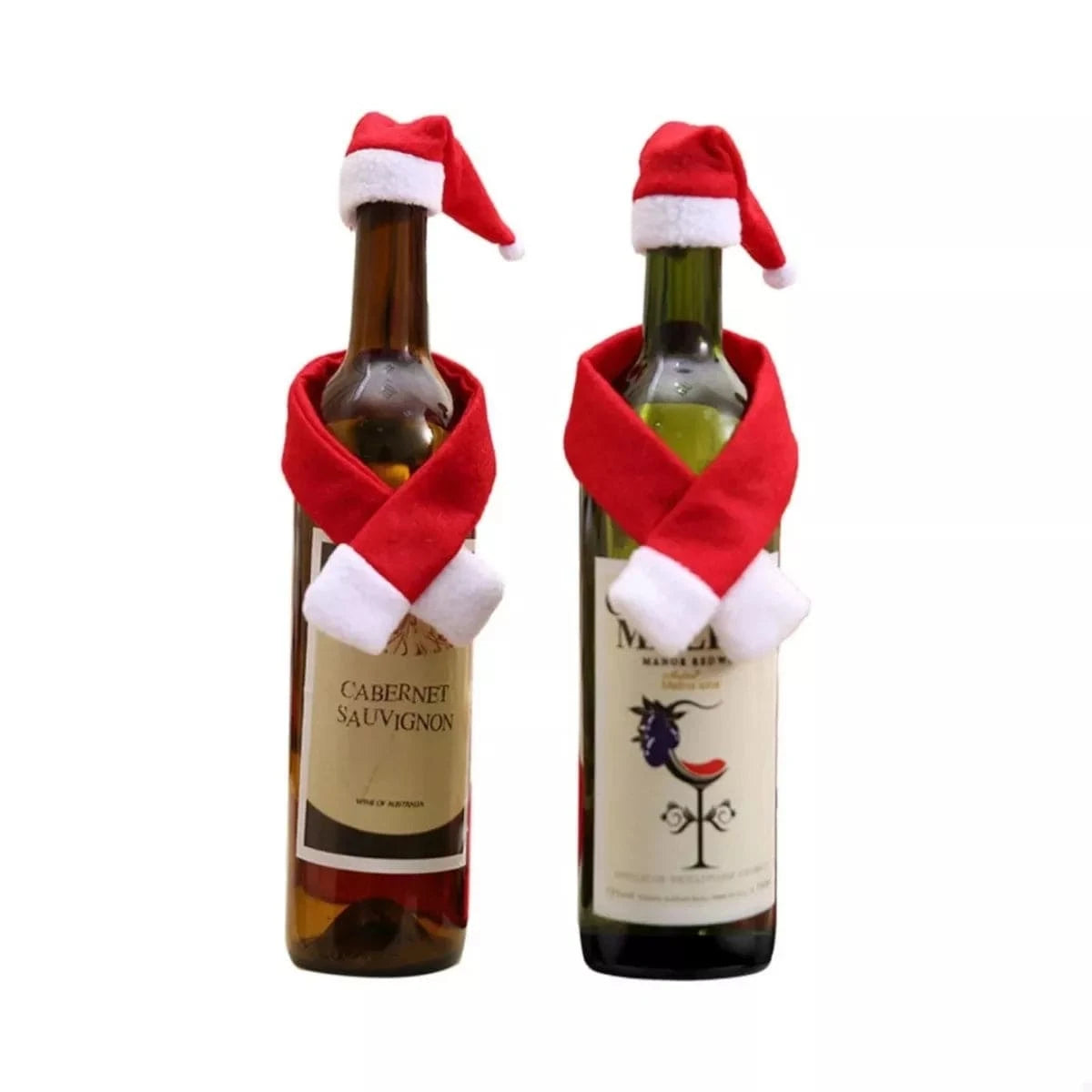 Fashorio Home Decor Accents Red / One Size 2 Piece Christmas Wine Bottle Santa Hat & Scarf Decorative Covers