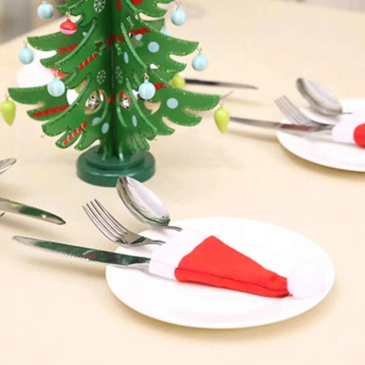 Fashorio Home Decor Accents Red / One Size Christmas Santa Hat Cutlery Holders Decorative Table Setting