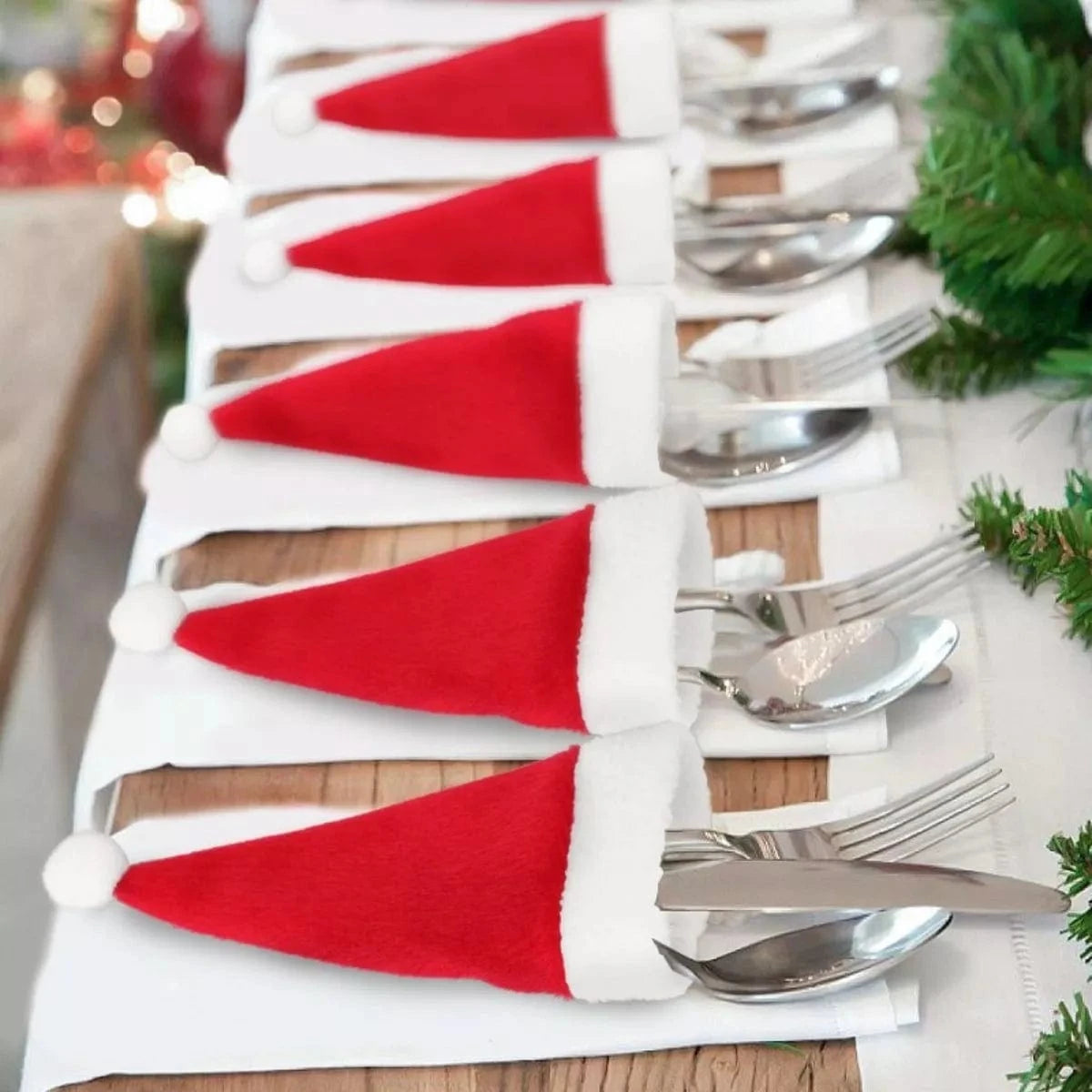 Fashorio Home Decor Accents Red / One Size Christmas Santa Hat Cutlery Holders Decorative Table Setting