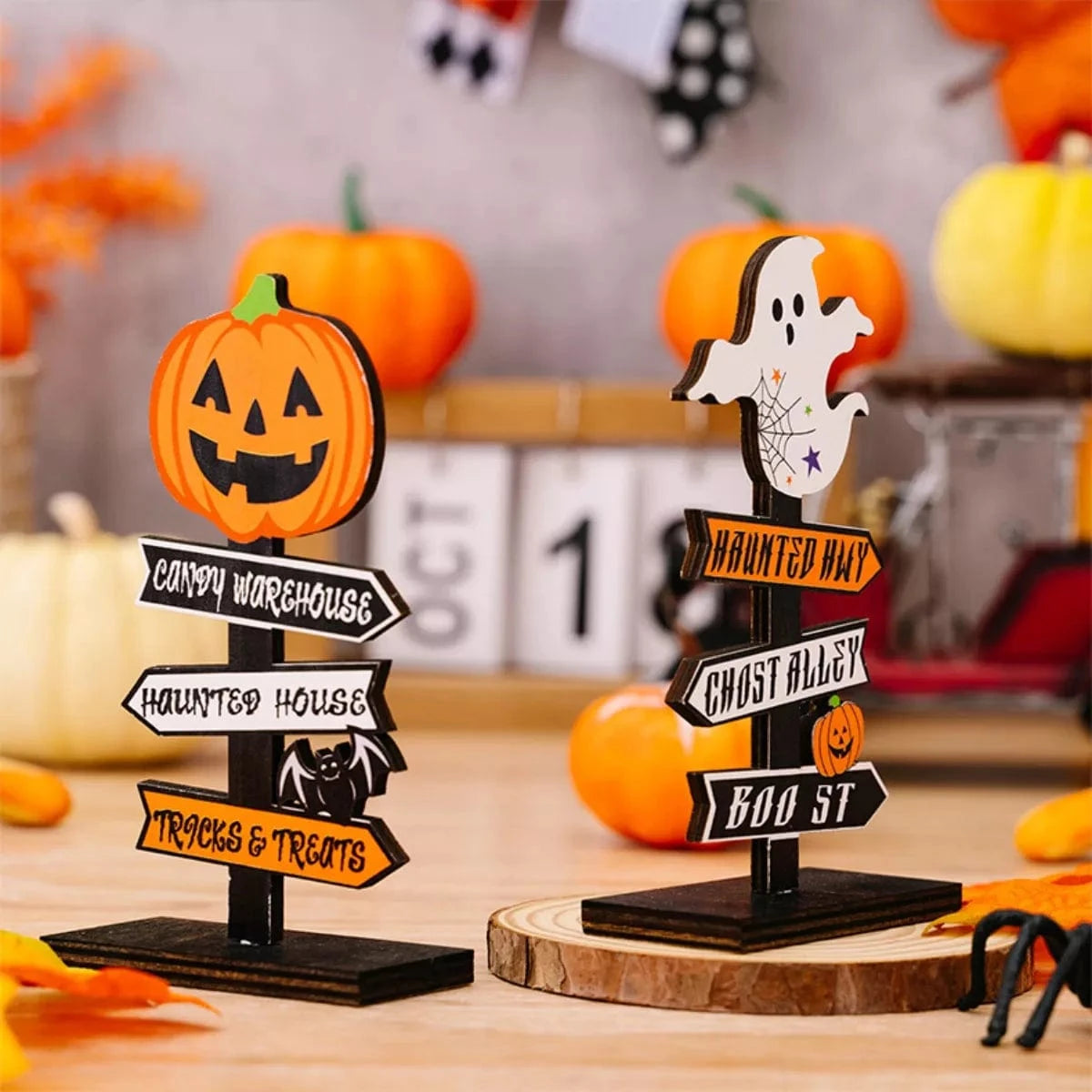 Fashorio Home Decor Accents Tangerine / One Size Halloween Wooden Signpost Ornaments