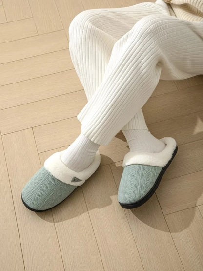 Horn Buckle Furry Texture Flat Slippers - Fashorio