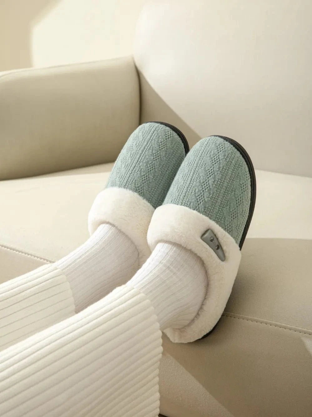 Horn Buckle Furry Texture Flat Slippers - Fashorio