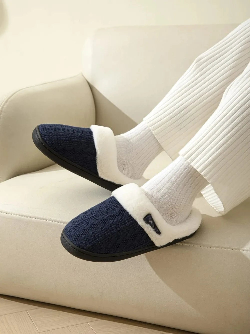 Horn Buckle Furry Texture Flat Slippers - Fashorio