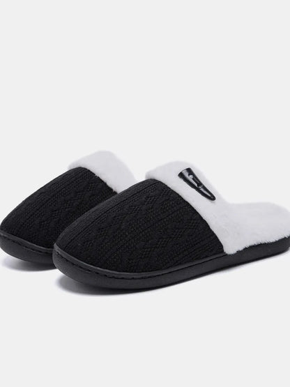Horn Buckle Furry Texture Flat Slippers - Fashorio