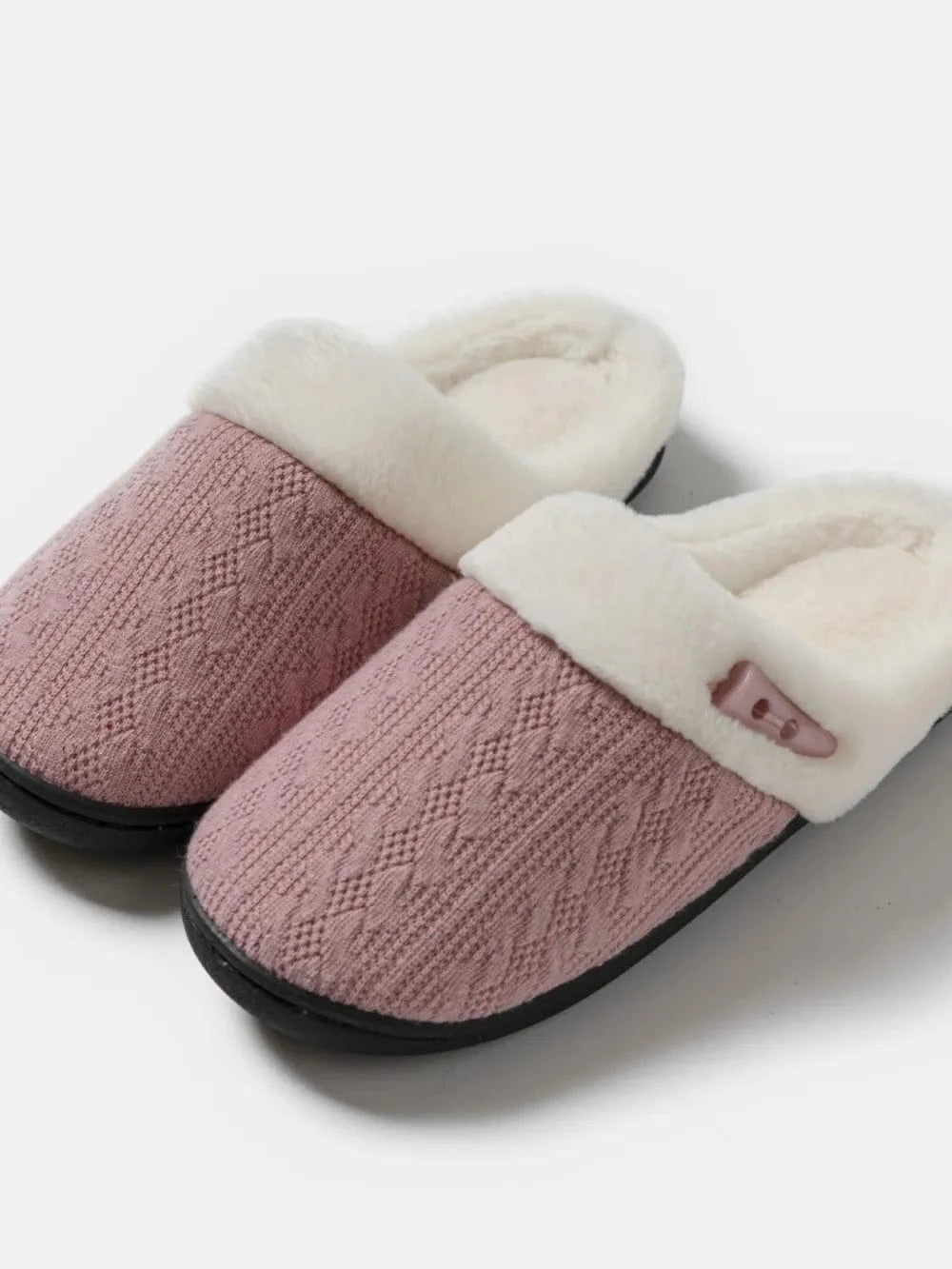 Horn Buckle Furry Texture Flat Slippers - Fashorio