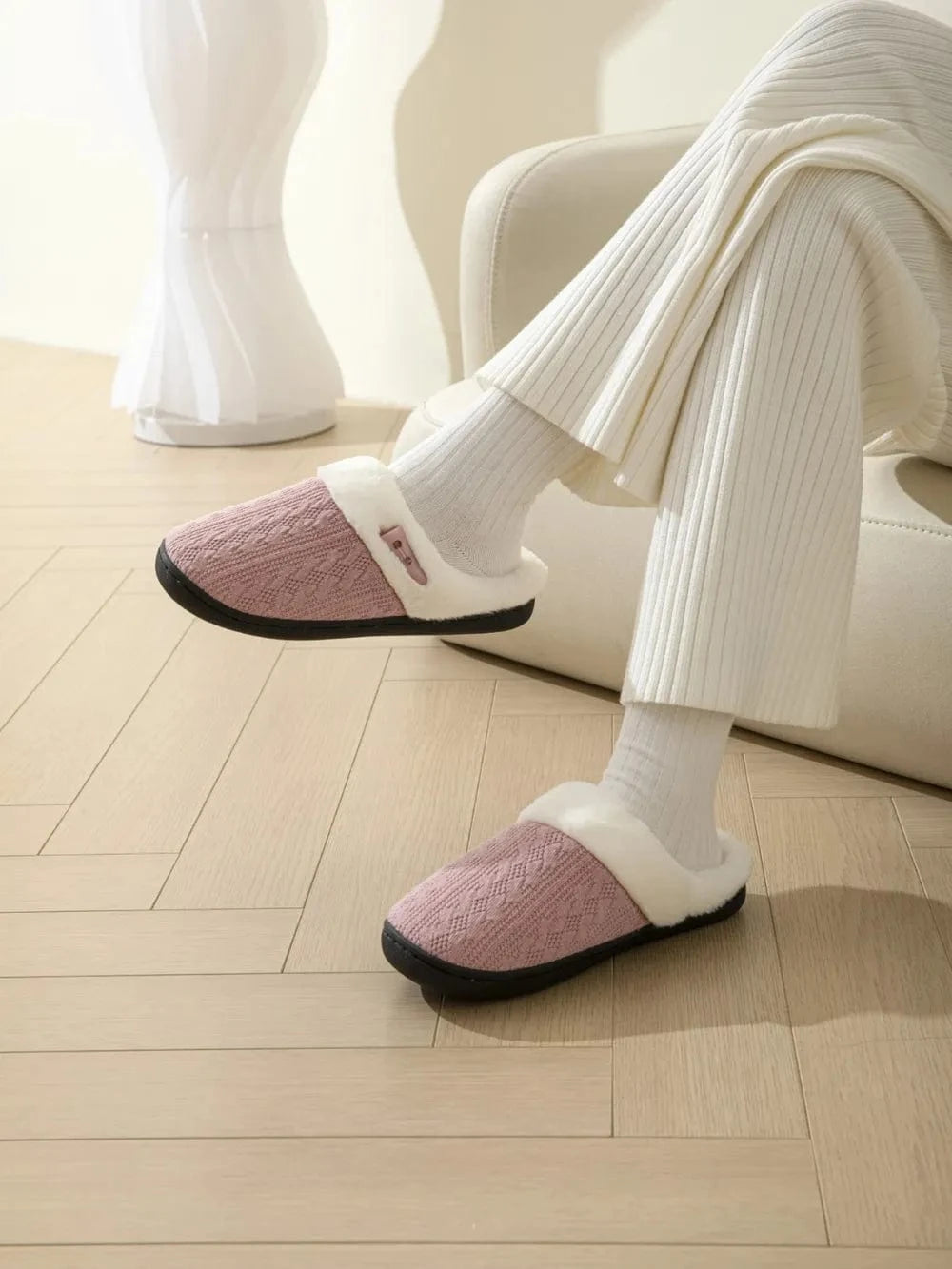 Fashorio Horn Buckle Furry Texture Flat Slippers