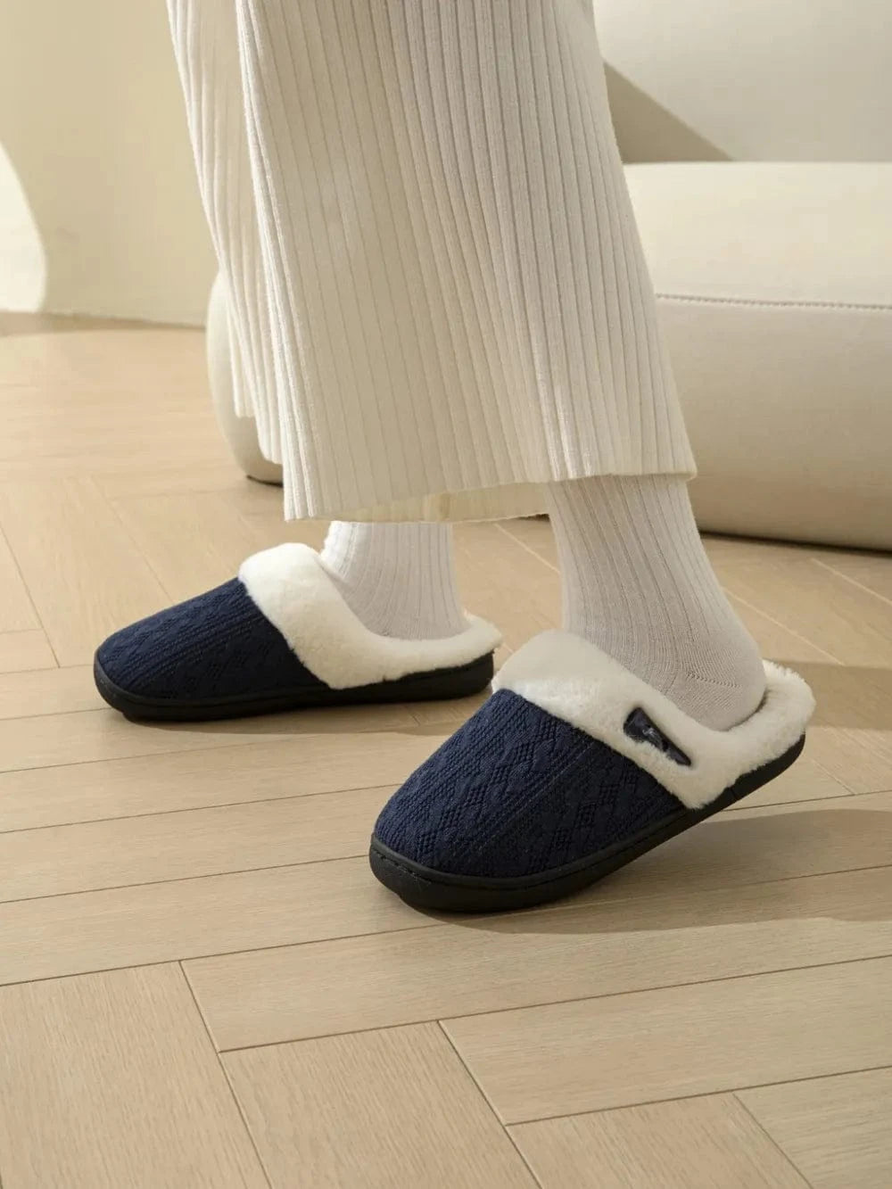 Fashorio Horn Buckle Furry Texture Flat Slippers