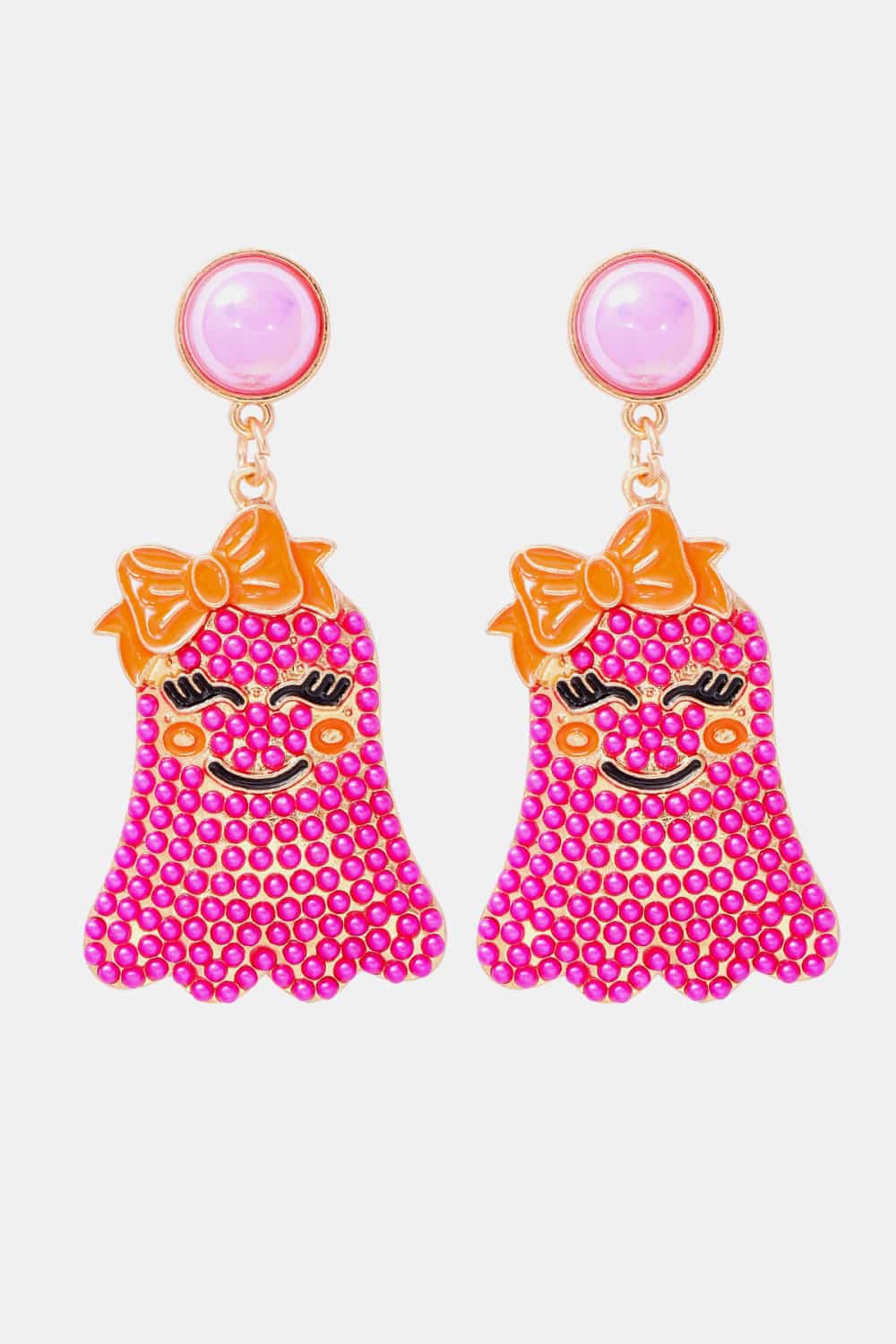 Fashorio Hot Pink / One Size Smiling Ghost Shape Synthetic Pearl Earrings