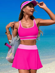 Fashorio Hot Pink / S Scoop Neck Top and Skort Swim Set