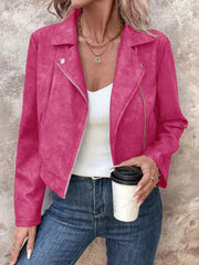 Fashorio Hot Pink / S Zip Up Suede Cropped Moto Jacket