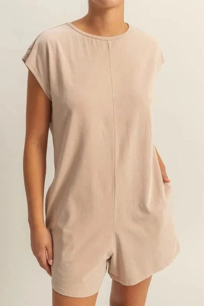 HYFVE Round Neck Cap Sleeve Relaxed Fit Breezy Romper - Fashorio