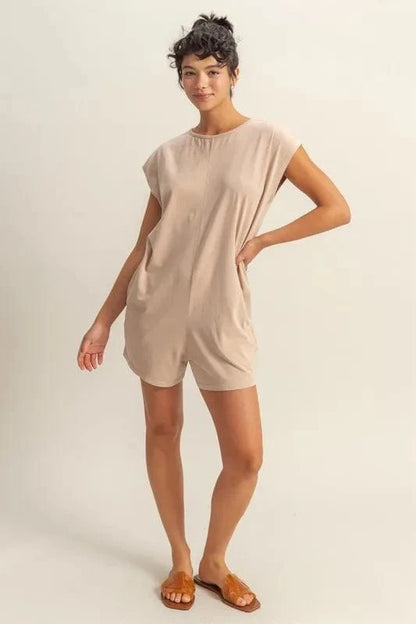 HYFVE Round Neck Cap Sleeve Relaxed Fit Breezy Romper - Fashorio