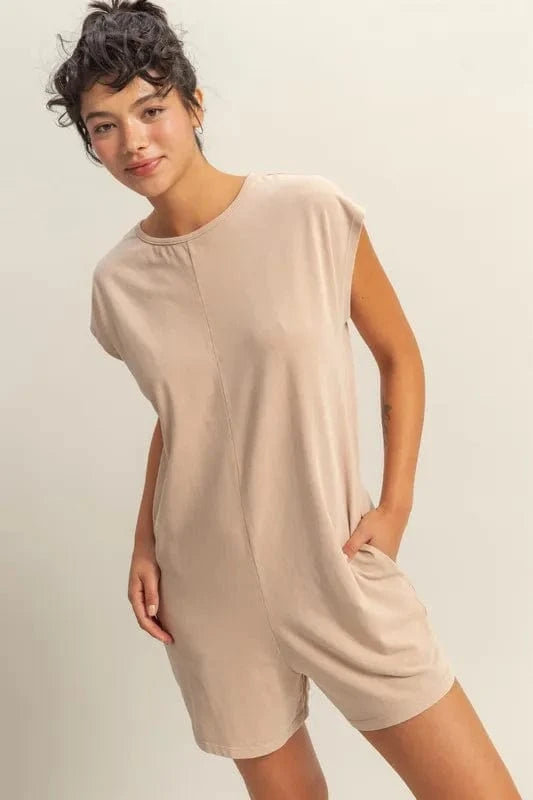 HYFVE Round Neck Cap Sleeve Relaxed Fit Breezy Romper - Fashorio
