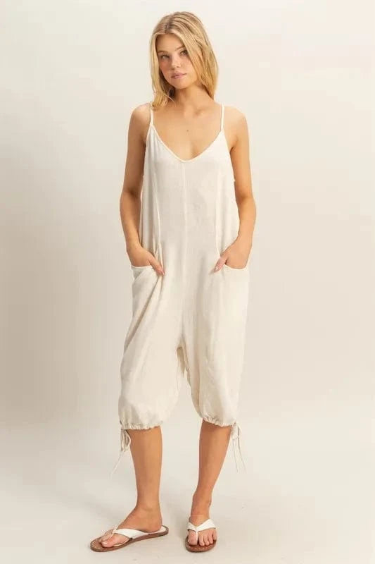 HYFVE V-Neck Pocket Detail Side Tie Hem Romper - Fashorio