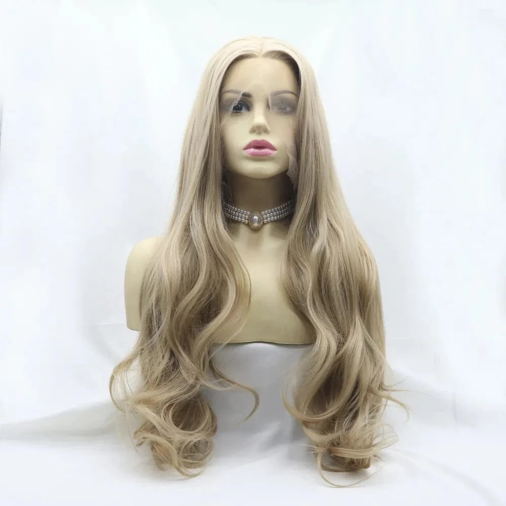 Fashorio Icy blonde / One Size 13*3" Lace Front Wigs Synthetic Long Wavy 24" 130% Density