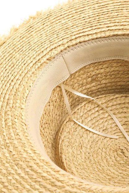 Fame Adjustable Strap Raw Hem Weave Hat - Fashorio