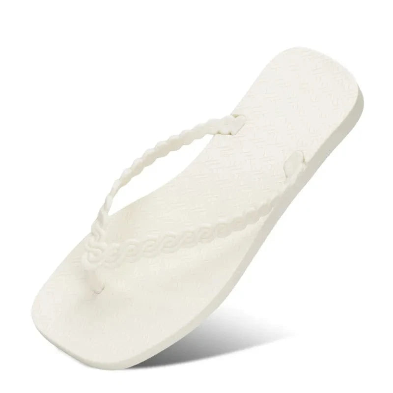 Braided Strap Beach Toe Post Slippers Ivory - Fashorio