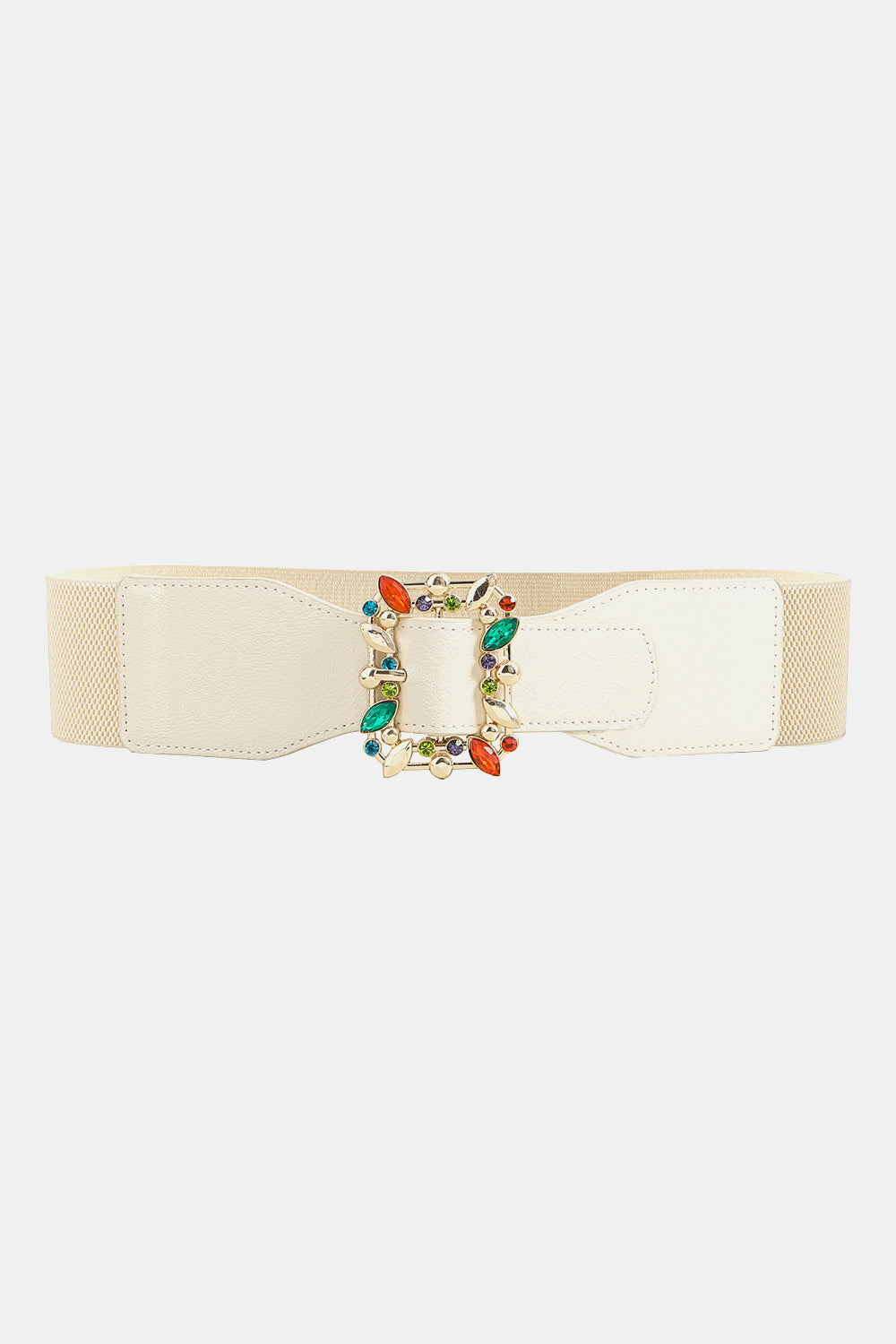 Fashorio Ivory / One Size Multicolored Leaf Buckle Elastic Belt