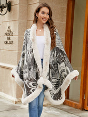 Fashorio Ivory / One Size Printed Open Front Poncho