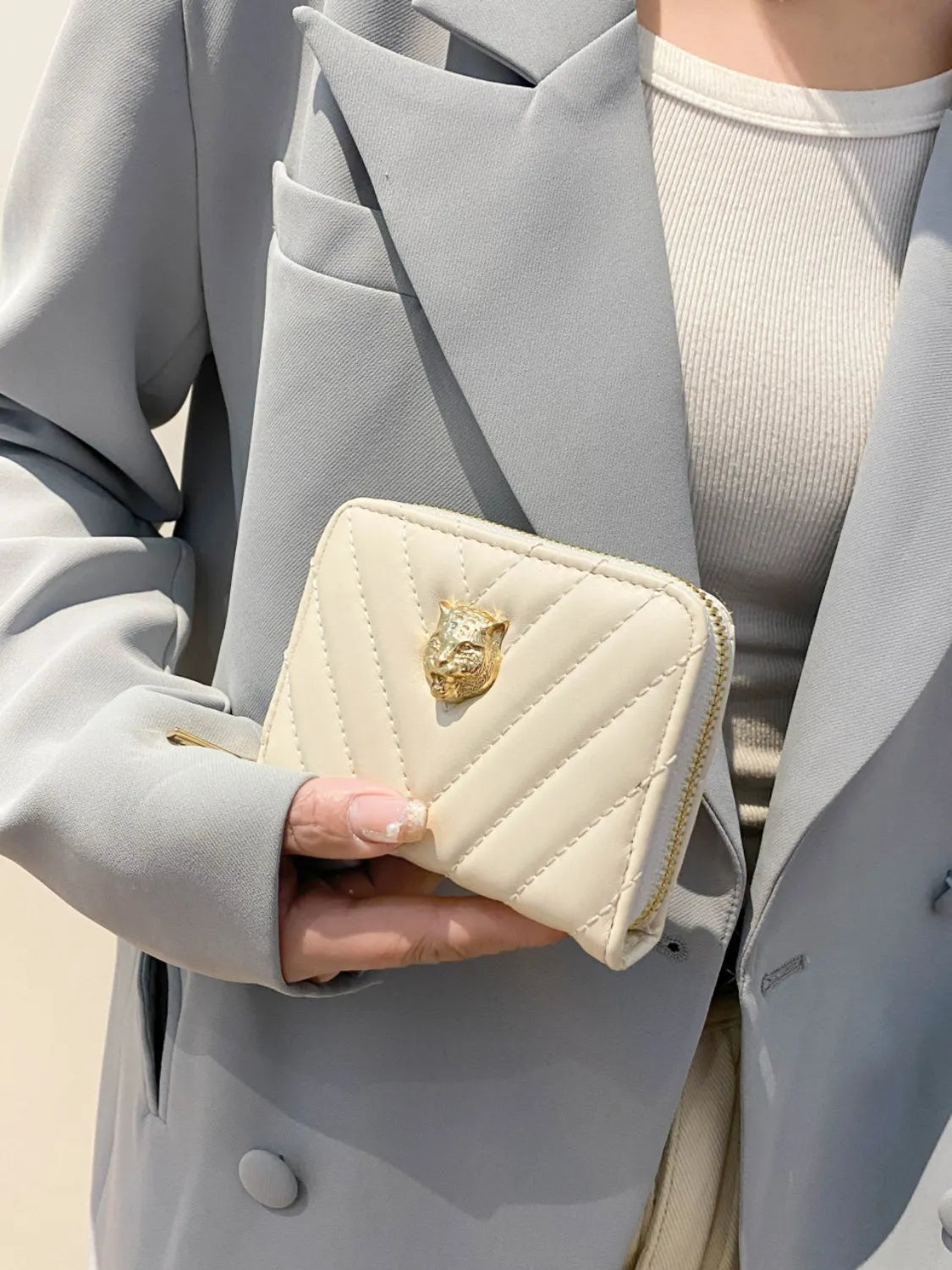 Fashorio Ivory / One Size PU leather Solid Color Wallet