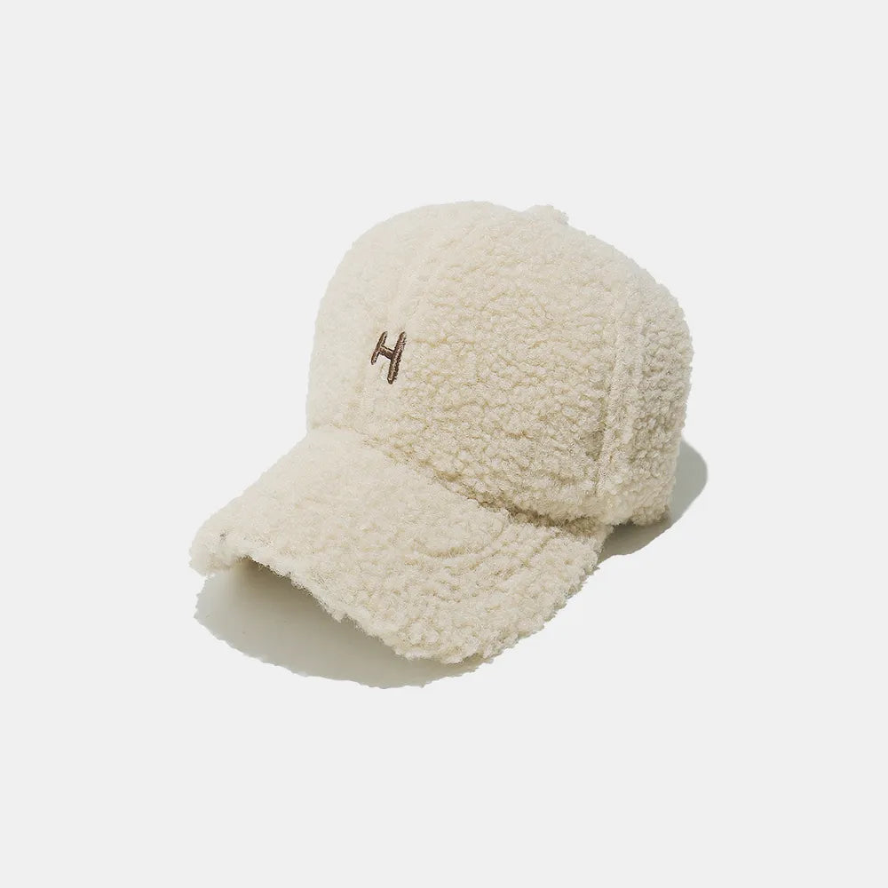 Fashorio Ivory / One Size Sherpa Letter H Embroidered Cap