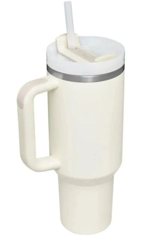 Stainless Steel Tumbler with Upgraded Handle and Straw Ivory One Size - Fashorio