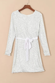 Fashorio Ivory / S Sequin Tie Front T-Shirt Dress