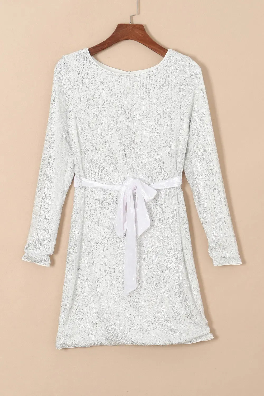 Fashorio Ivory / S Sequin Tie Front T-Shirt Dress