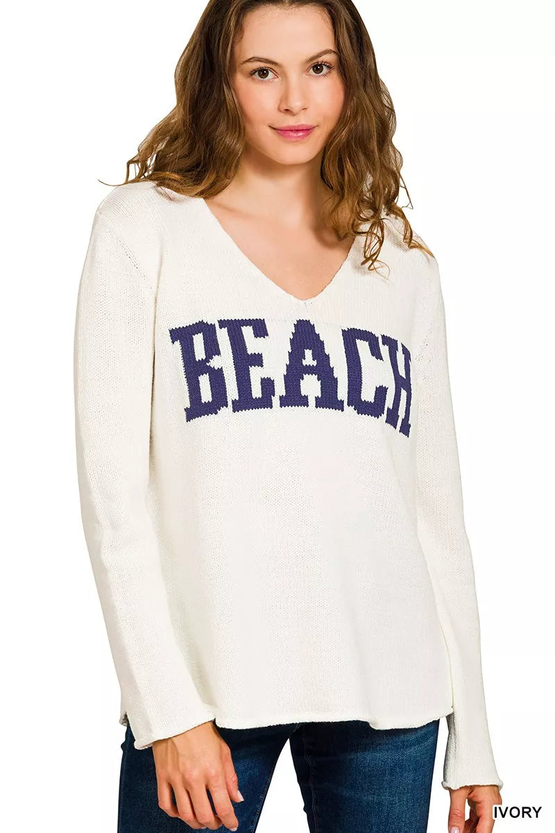 Fashorio IVORY / S Zenana Beach V Neck Sweater