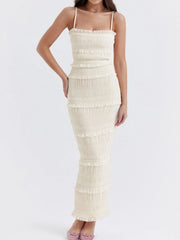 Fashorio Ivory White / XS Frill Tiered Textured Maxi Cami Dress