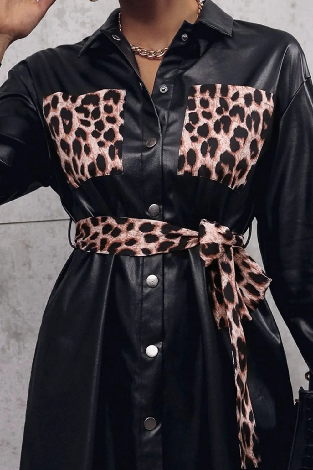 Fashorio Ivy Lane Tied Leopard Snap Down Trench Coat