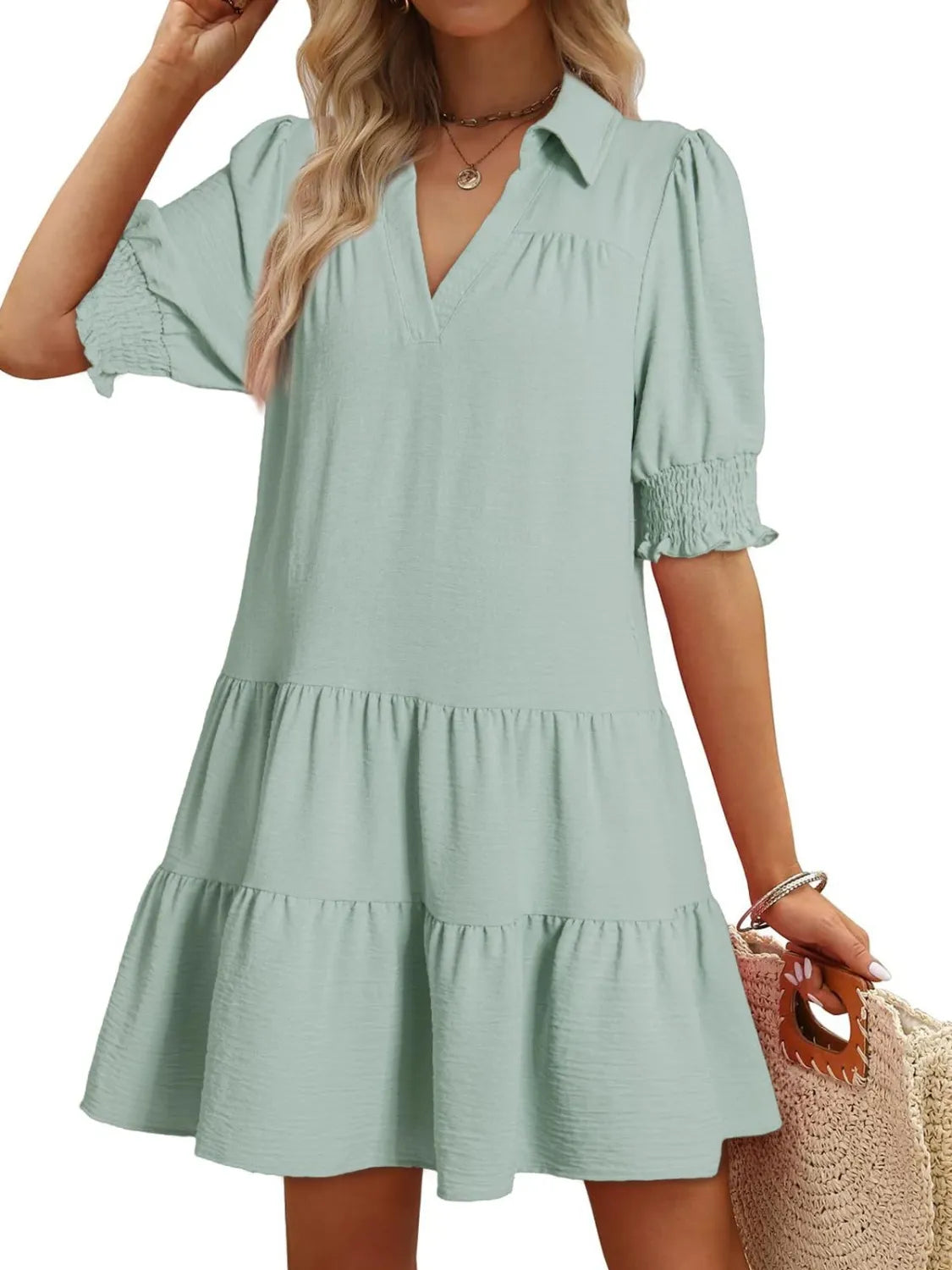 Fashorio Johnny Collar Short Sleeve Mini Dress