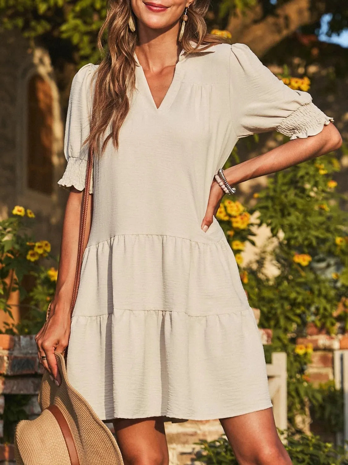 Fashorio Johnny Collar Short Sleeve Mini Dress