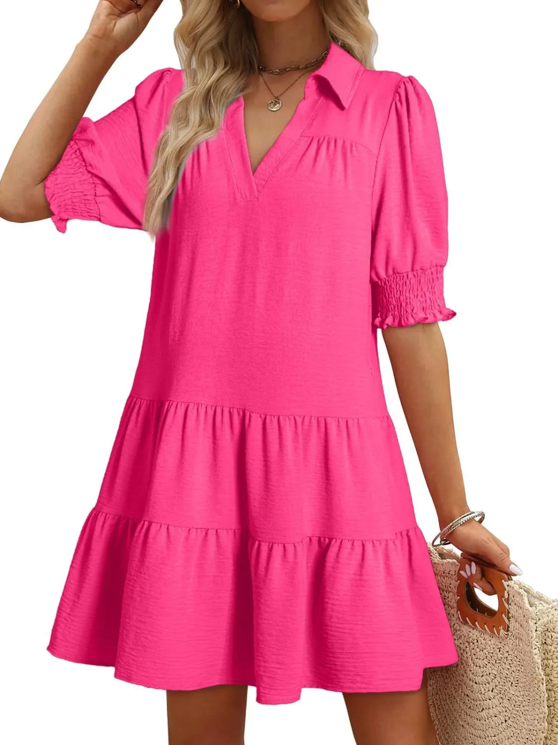 Fashorio Johnny Collar Short Sleeve Mini Dress