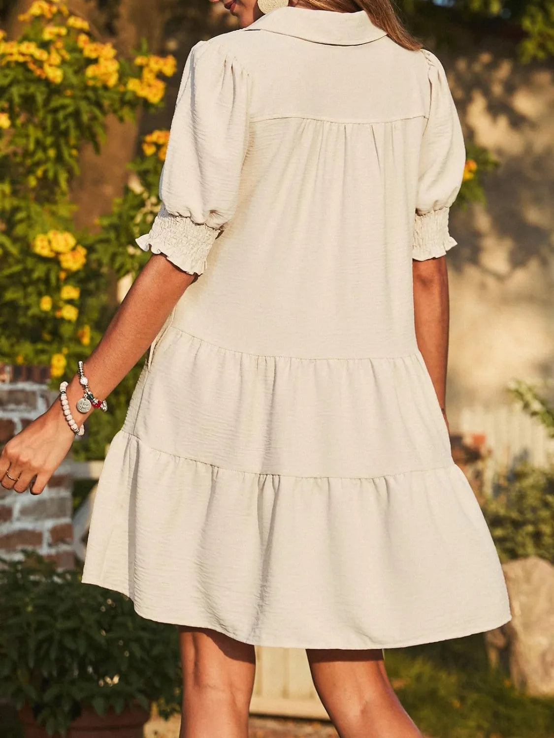 Fashorio Johnny Collar Short Sleeve Mini Dress