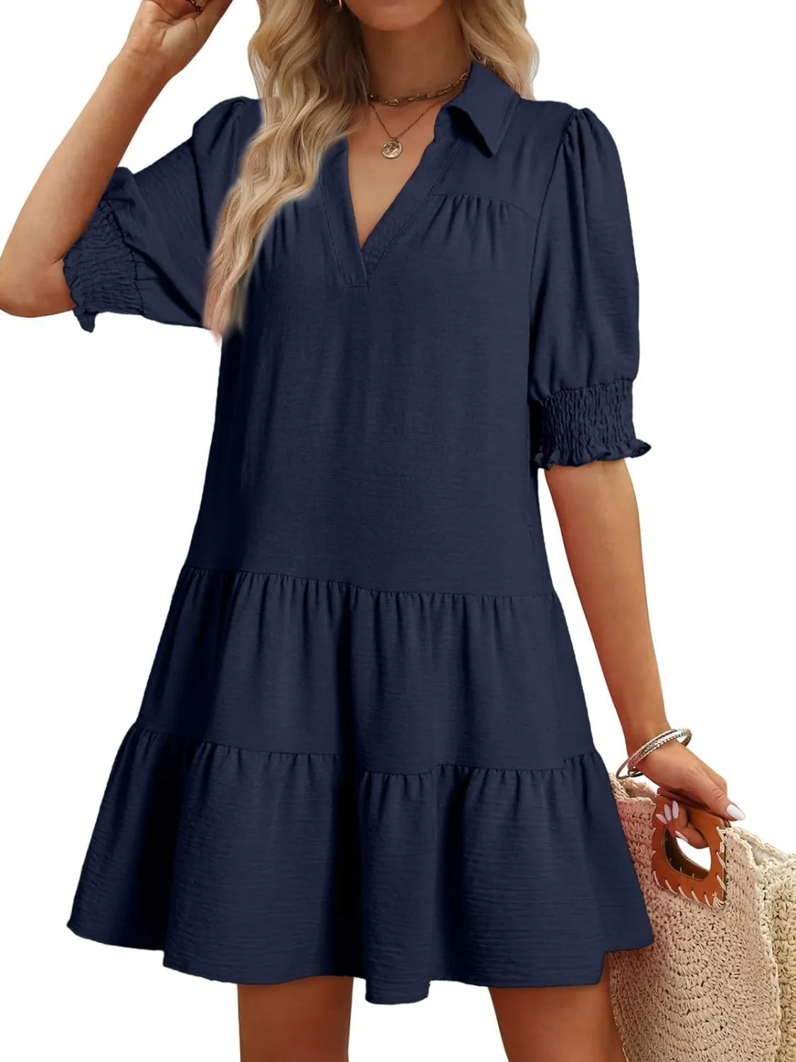 Fashorio Johnny Collar Short Sleeve Mini Dress