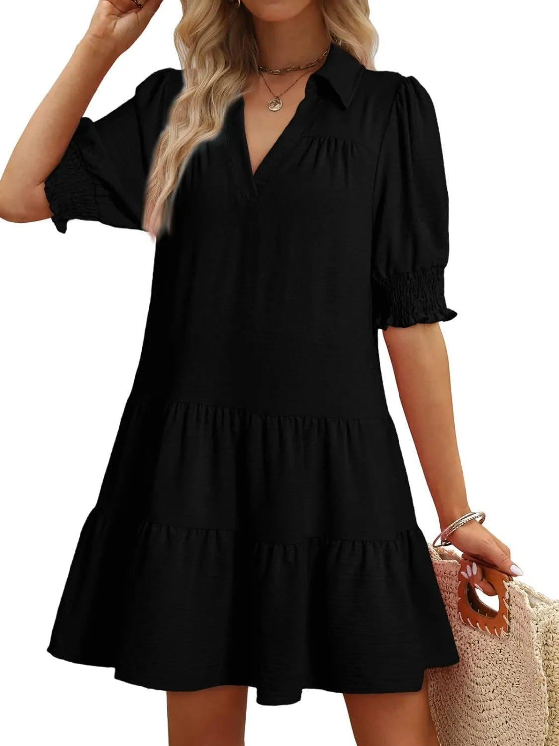 Fashorio Johnny Collar Short Sleeve Mini Dress