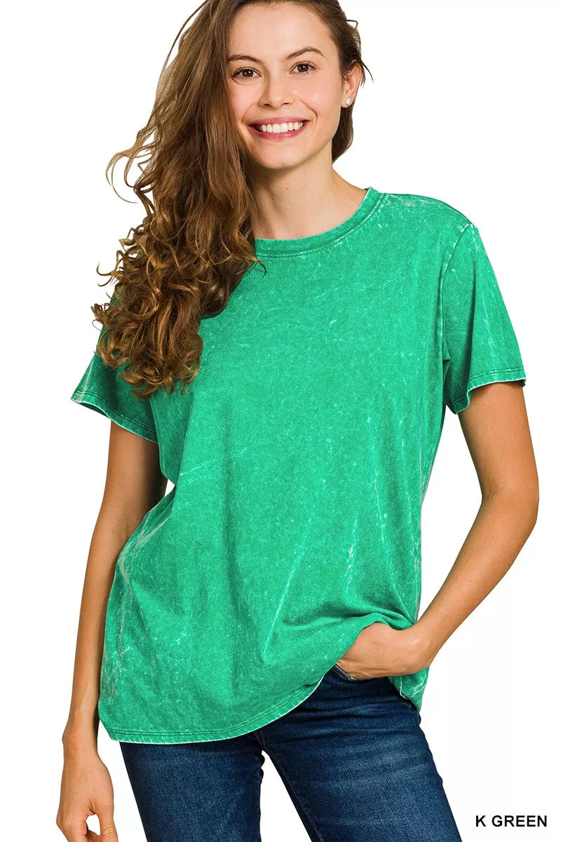 Fashorio K GREEN / S Zenana Washed Short Sleeve T-Shirt