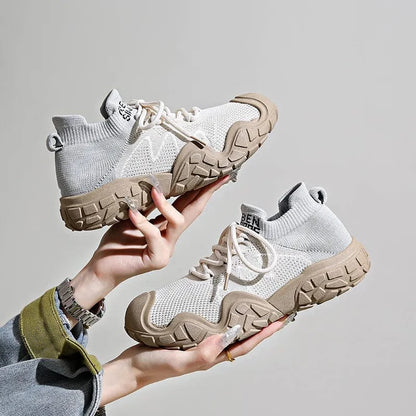 Contrast Mesh Platform Athletic Khaki - Fashorio