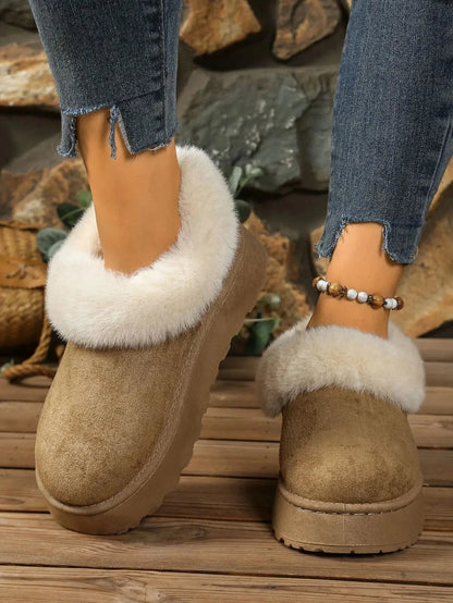 Round Toe Platform Boots Khaki - Fashorio